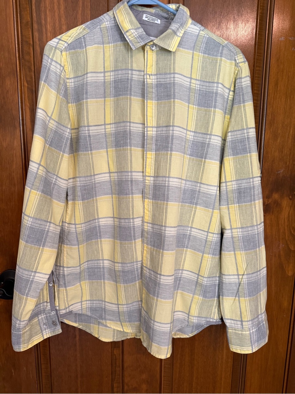Calvin Klein Yellow and Gray Plaid Shirt Tag Detail